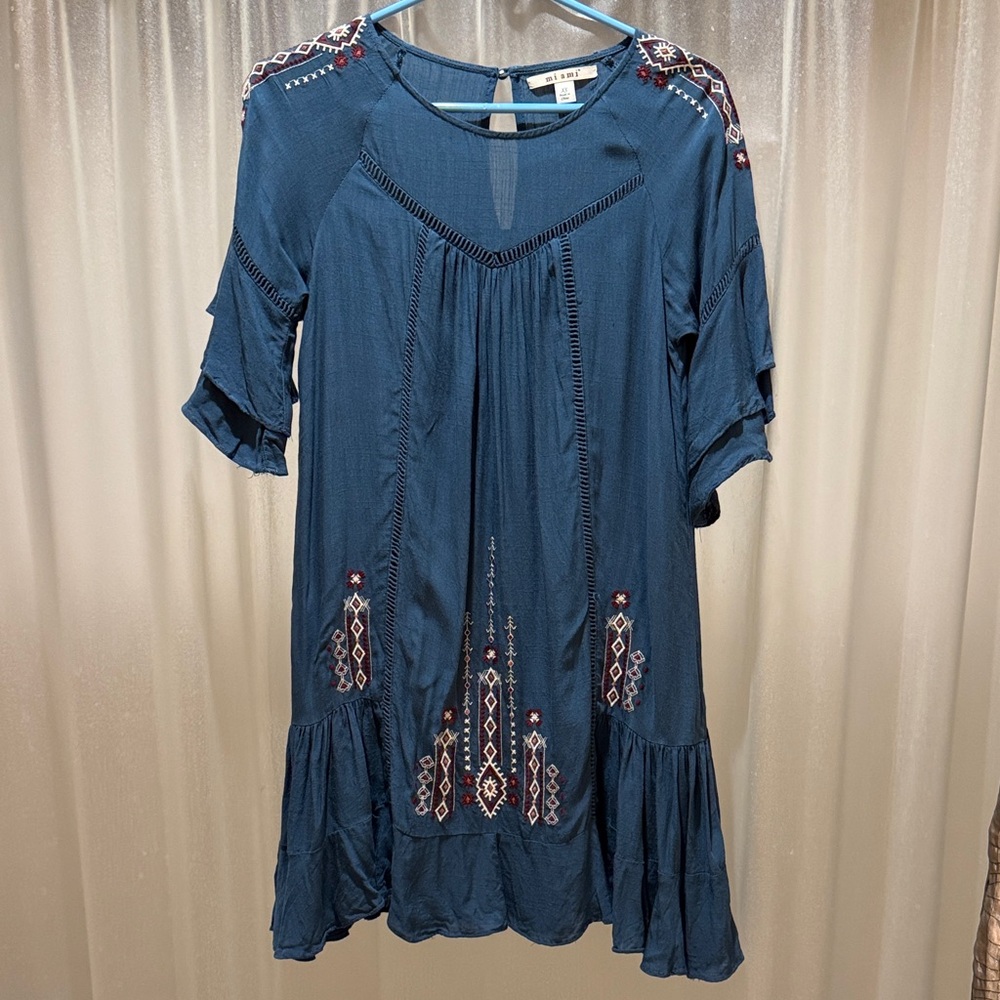 Embroidered Blue Women's Tunic dress, XS.